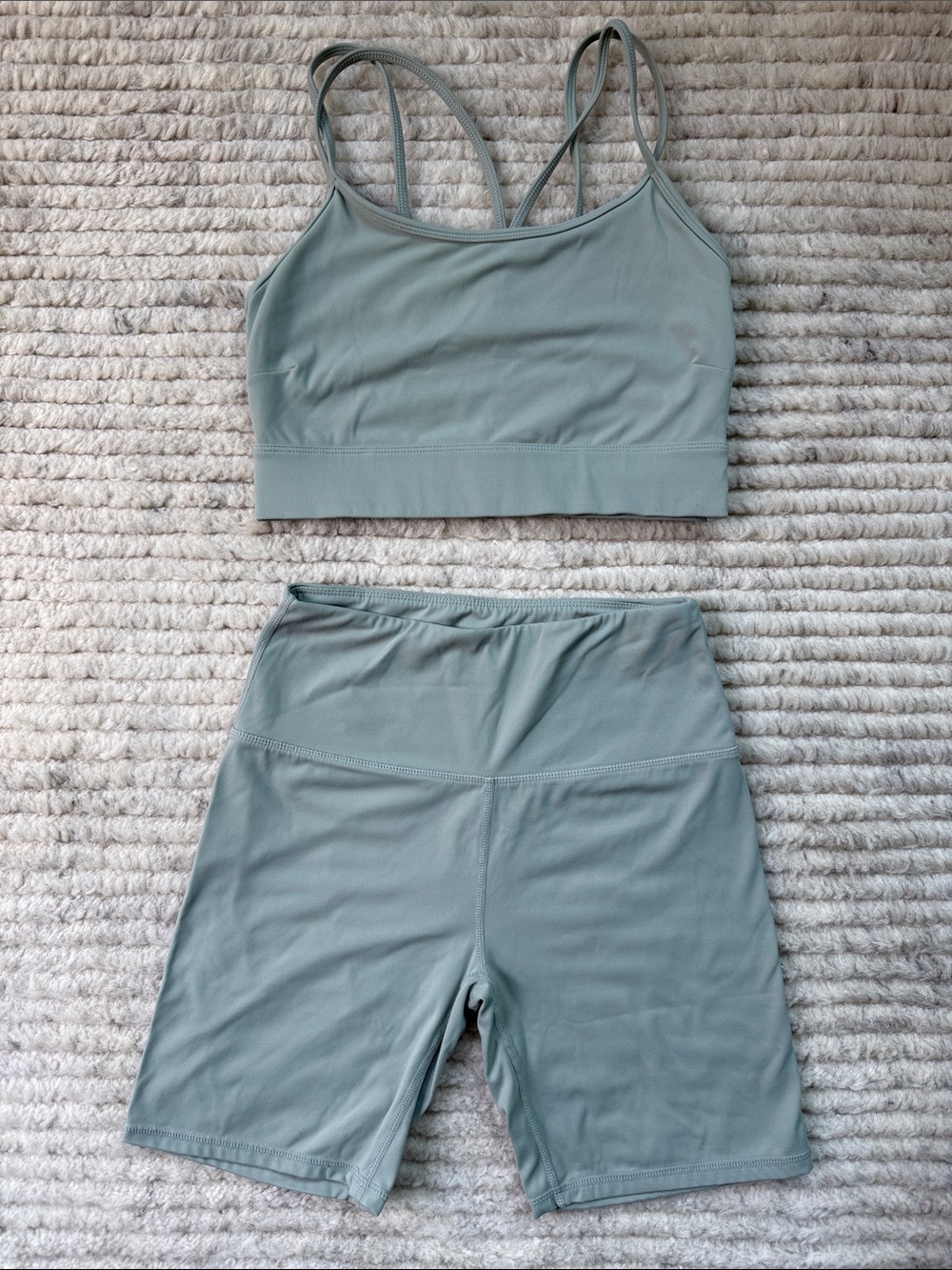 Varley Sage Green Bra and Bike Short Set, Size Small